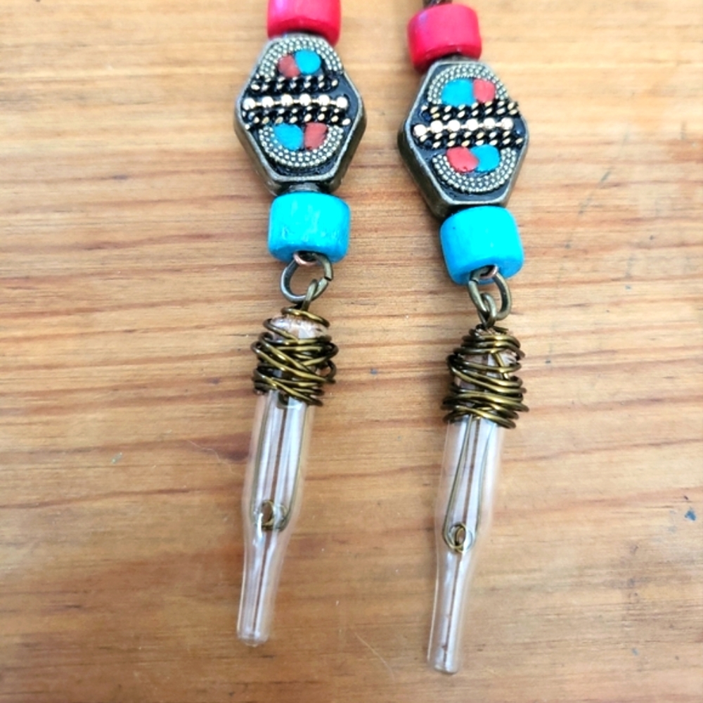Blue Honey Jewelry Beaded Filament Bulb Earrings - Picture 1 of 4